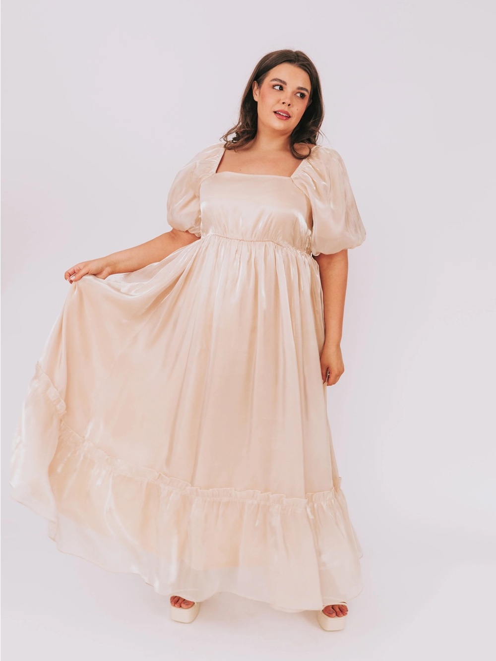 Elegant Cream Puff-Sleeve Maxi Dress - Different Life Dress" by One Loved Babe